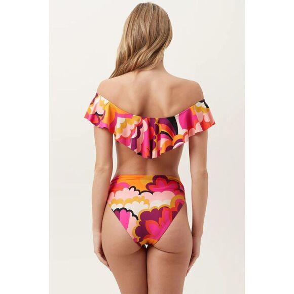 Trina Turk Womens Fan Faire Off The Shoulder Ruffle Bandeau Swim Top Size 4 - Picture 2 of 9